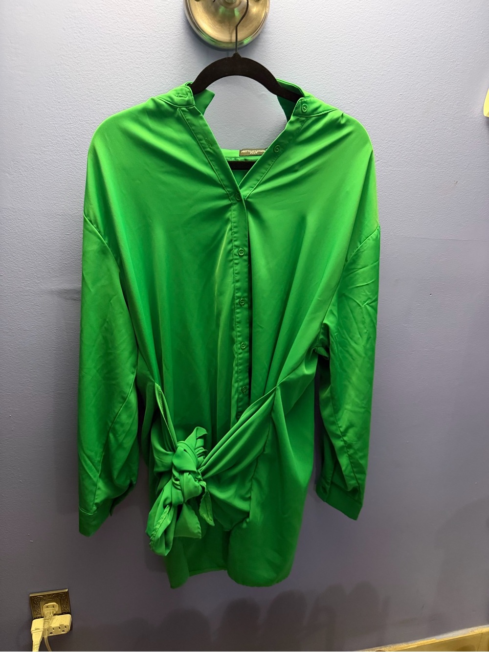 Green Tie-Waist Shirt Dress